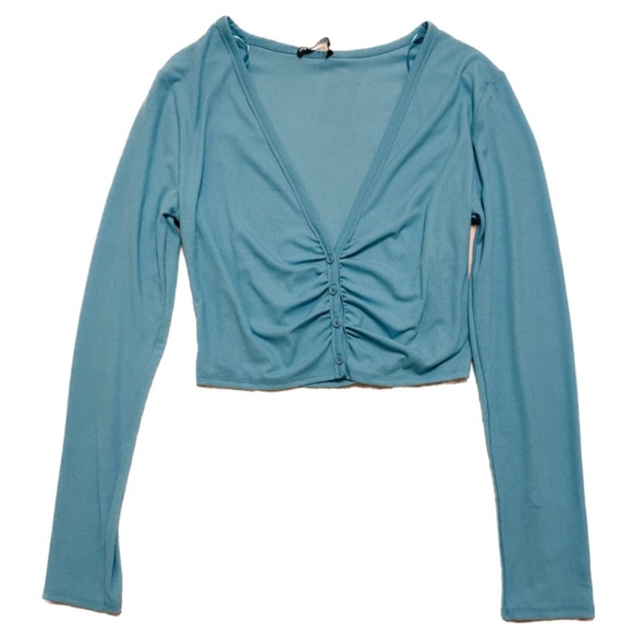 NEW ZARA - Long-Sleeve Button-Up Cinch Tee - Picture 1 of 4